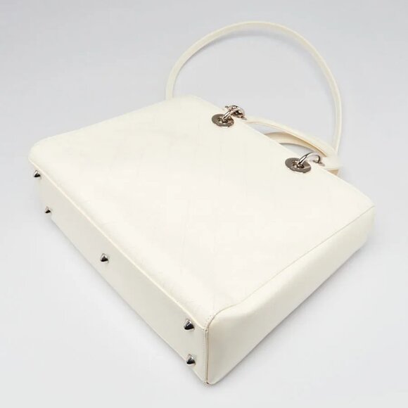 Christian Dior Dark White Cannage Quilted Patent Leather Large Lady Dior Bag - Picture 2 of 12